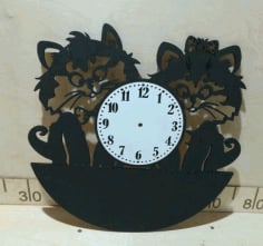 Cute Cats Wall Clock Design Laser Cut CDR File