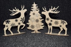 Deer At Christmas Tree Plans CNC File Laser Cut CDR File