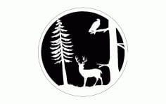 Deer Tree and Bird Silhouette DXF Vectors File