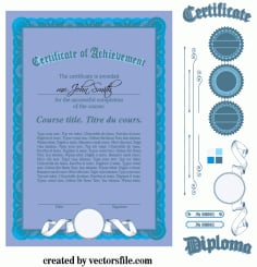 Diploma Certificate Template and Ornaments Free Vector