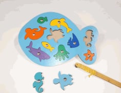 DIY 3D Puzzle Decorative Wooden Fish Peg Educational Toy Sea Creature Peg CDR Vectors File