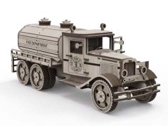 Fire Tanker 3D Puzzle Fire Truck Model Kit Vector File for Laser Cutting