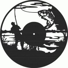 Fishing Man Modern Wall Clock CDR File