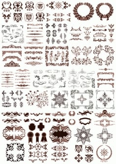 Floral Set of Ornamental Border Laser Cutting CDR File