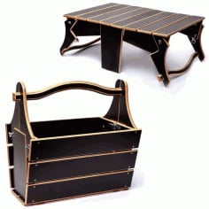 Folding Picnic Wooden Table Basket Laser Cut Free CDR File