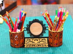 Free Laser Cut Pen Holder with Photo Frame and Box 3mm Vector File