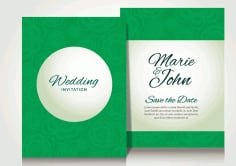 Green Flowers Wedding Invitation Free Vector