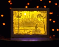 Gril and Dog Paper Cut Light Box Therapy Lamp DXF and CDR File