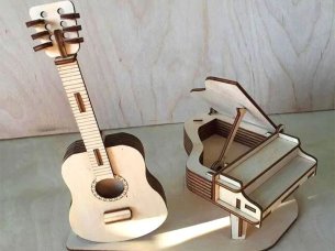 Guitar and Piano 3D Puzzle Music Ornaments Laser Cutting File