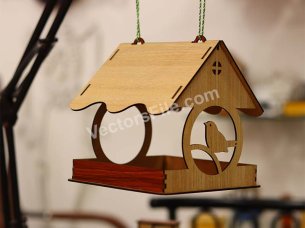 Hanging Wooden Bird Feeder Laser Cut Design