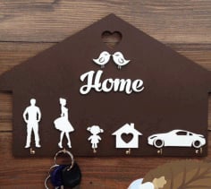 Home Shaped Wooden Key Holder key hanger Laser Cut CDR File