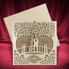 Invitation Card Couple Standing On Bridge Design Template Laser Cut CDR File