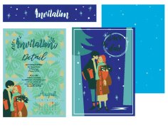 Invitation Card Template Romantic Couple Winter Theme Free Vector