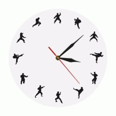 Karate Wall Clock Martial Arts Fighting Sports Kung Fu Wall Decor Laser Cut CDR File