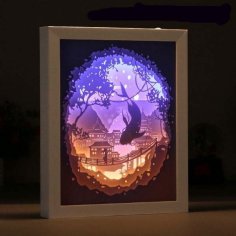 Laser Cut 3D Multilayer Carving Lamp Fish Night Light Framing Lamp Vector File