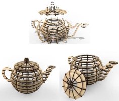 Laser Cut 3D Wooden Puzzle Kettle Layout Vector File