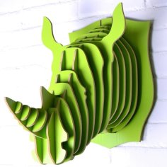 Laser Cut 3D Wooden Puzzle Rhinoceros Head Puzzle Wall Decal Animal Head Model CDR File