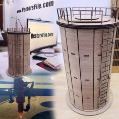 Laser Cut 3D Wooden Puzzle Water Tank Model CDR and DXF File