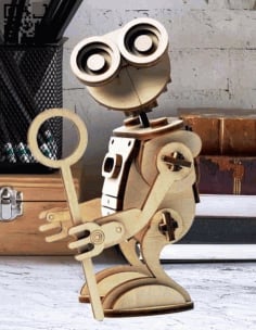 Laser Cut 3D Wooden Robot Layout Model Free Vector