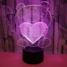 Laser Cut Acrylic 3D Illusion Lamp Teddy Bear Room Table Lamp CDR Vector File