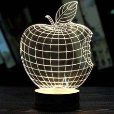 Laser Cut Acrylic Apple 3D Illusion Night Light Lamp Design CDR and DXF File