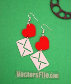 Laser Cut Acrylic Earring Design Heart with Love Letter Template SVG and CDR File