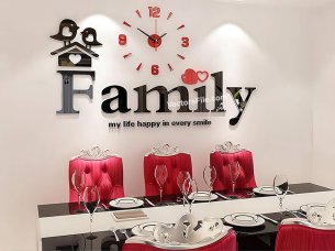 Laser Cut Acrylic Mirror Family 3D Wall Clock Design for Room Decor Idea