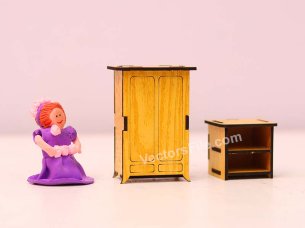 Laser Cut Almirah and Bed Side Table Dollhouse Furniture Set