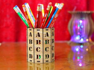 Laser Cut Alphabet Letters Design Pen Holder Pencil Box Desk Organizer