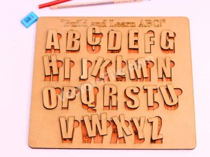 Laser Cut Alphabet Letters with Shapes Educational Puzzle Board