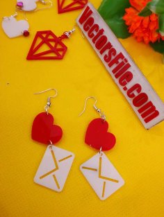 Laser Cut Beautiful Acrylic Earring Design Heart Earring Template CDR and DXF File