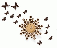 Laser Cut Butterfly Wooden Wall Clock Vector File