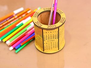 Laser Cut Calendar 2025 Template with Pen Holder Design Idea