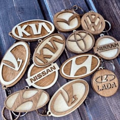 Laser Cut Car Logo Wooden Keychains Free Vector