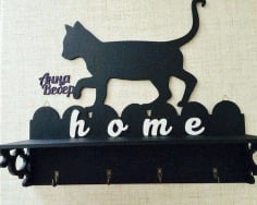 Laser Cut Cat Wall Key Holder CDR File