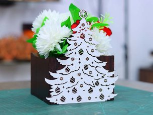 Laser Cut Christmas Flower Basket Christmas Decoration Vector File