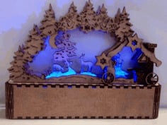 Laser Cut Christmas Shadow Box Holiday Decorations New Year Lamp Vector File