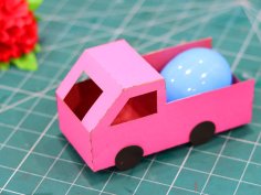 Laser Cut Craft Paper Truck Happy Easter Gift Craft Truck Toy Vector File