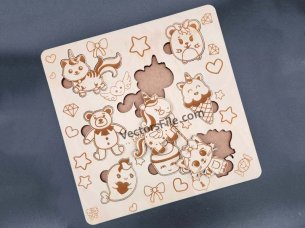 Laser Cut Cute Cartoon Kids Educational Toy Jigsaw Puzzle Board