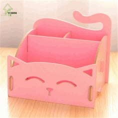 Laser Cut Cute Cat Desktop Storage Box Organizer Pen Holder CDR File