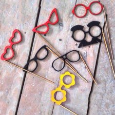 Laser Cut Cute Glasses On A Stick Photo Booth Props CDR and DXF File