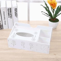 Laser Cut Desk Organizer with Napkin Holder Storage Organizer Tissue Box Pen Holder CDR File