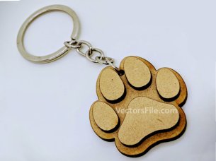 Laser Cut Dog Paw Wooden Keychain Template
