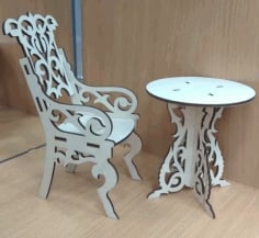 Laser Cut Dollhouse Chair Wooden, Doll Furniture CDR and DXF File