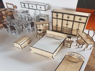 Laser Cut Dollhouse Complete Miniature Furniture Set