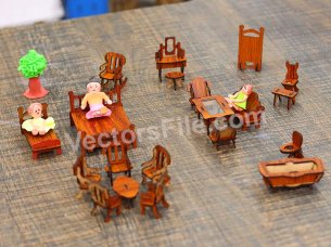 Laser Cut Dollhouse Furniture Set Miniature Toy Furniture