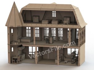 Laser Cut Dollhouse Plans Barbie Doll House 3D Model Kit