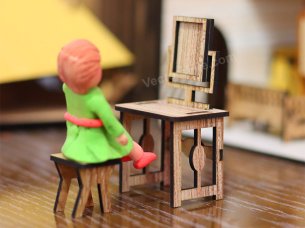 Laser Cut Dressing with Stool Dollhouse Furniture Template