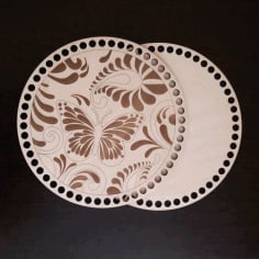 Laser Cut Engraved Basket Lid And Bottom Wooden Crochet Blank Kit CDR File