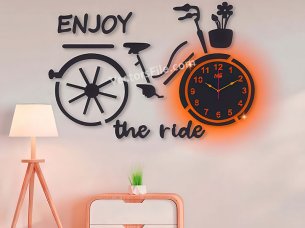 Laser Cut Enjoy the Ride 3D Bicycle Wall Clock Design